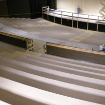 A view of an empty auditorium from the top floor.