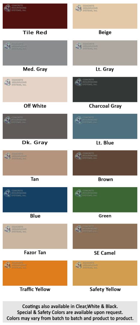 Floor Coating Color Charts - Concrete Resurfacing Systems